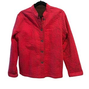 Vtg 80s 90s Reversible Quilted Jacket Red Brown Embroidered Boho Grandma Core L